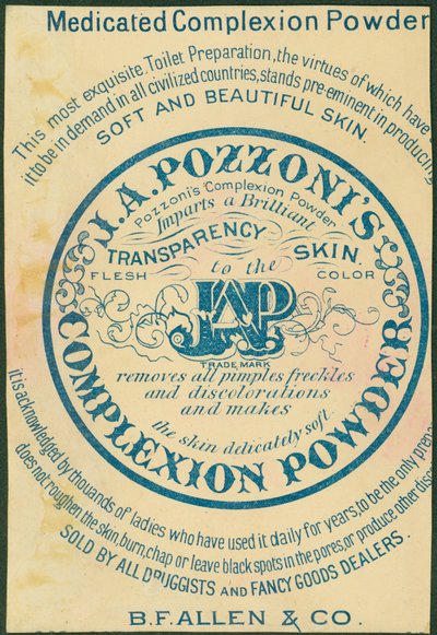 Polvere per il viso di J.A. Pozzoni [carta commerciale verso] da American School